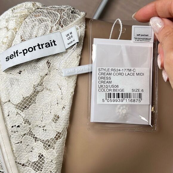 Self-Portrait Cream Cord Lace Diamanté Midi Dress Size US 6 / UK 10 NWT (035) - Picture 12 of 16